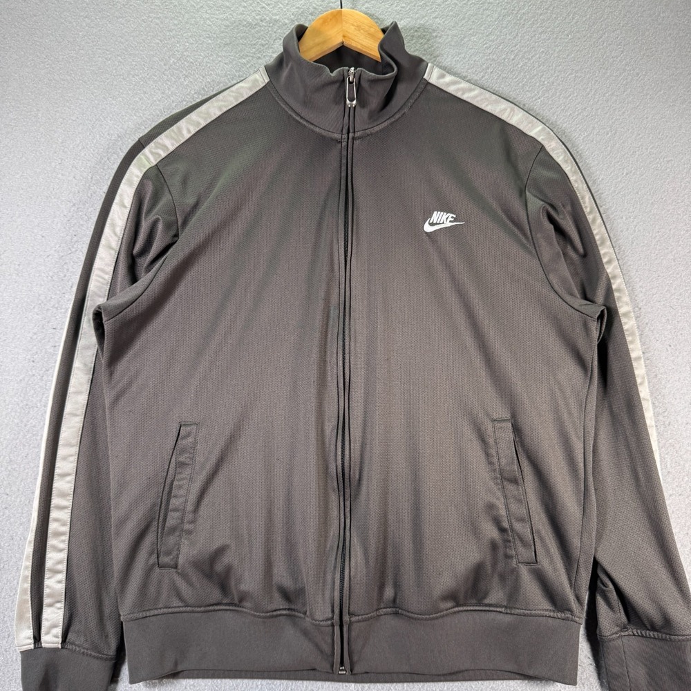 Vintage Nike Track Jacket Mens XL‎ Gray Stripe Swoosh Mesh High Neck Sportswear